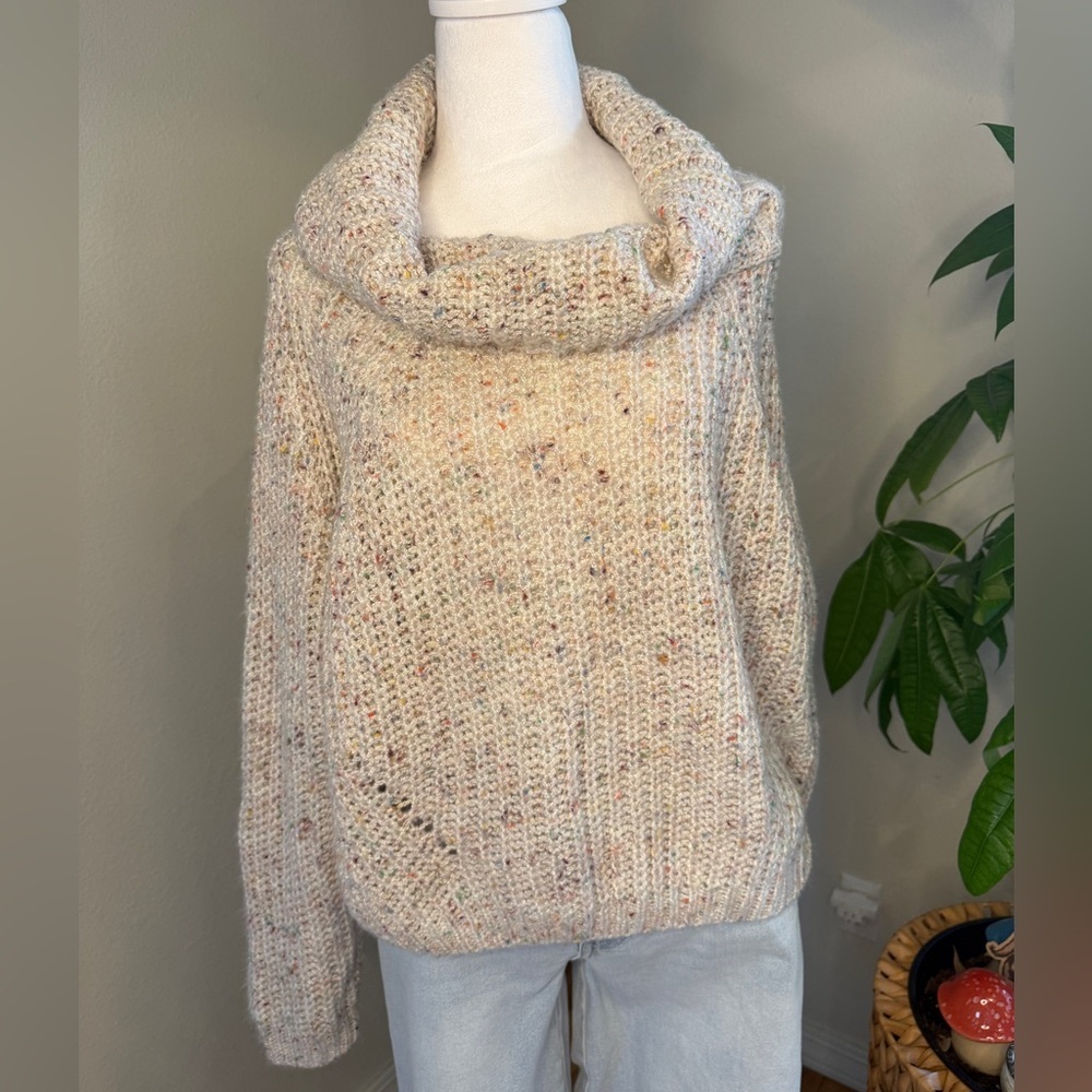 moon & madison Speckled Cream Cowl Neck Sweater